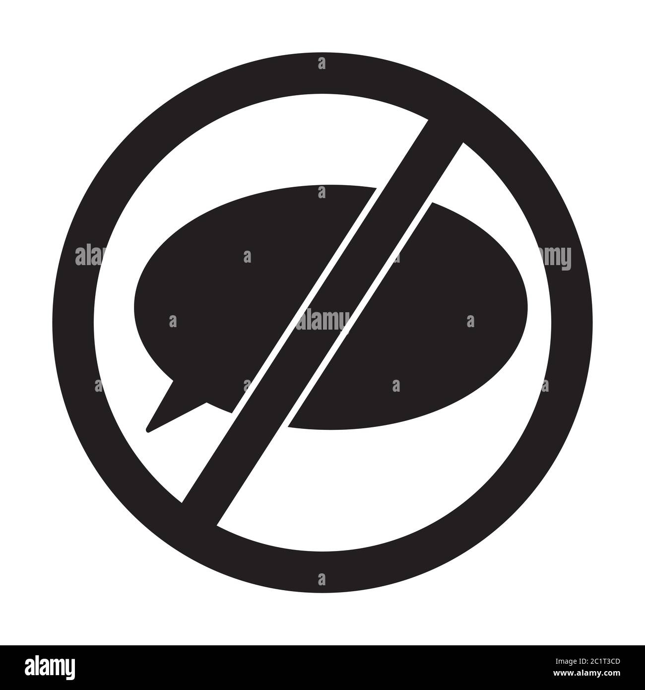 Icona di segnale di conversazione assente. Speech Bubble in un proibito o non firmare. Illustrazione nera isolata su sfondo bianco. Vettore EPS Illustrazione Vettoriale