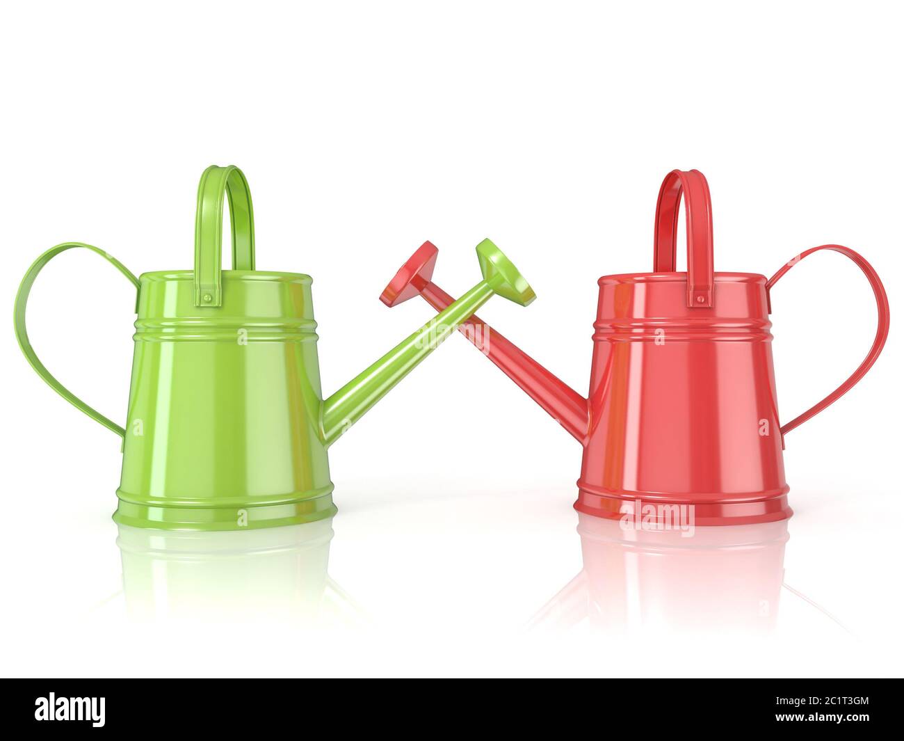 Due di colore verde e rosso 3D rende annaffiatoio Foto Stock