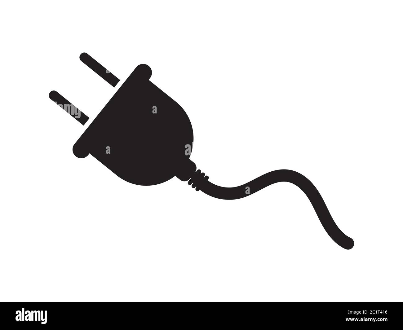 Cavo di alimentazione elettrico tipo C connettore maschio a due pin. Illustrazione nera isolata su sfondo bianco. Vettore EPS Illustrazione Vettoriale