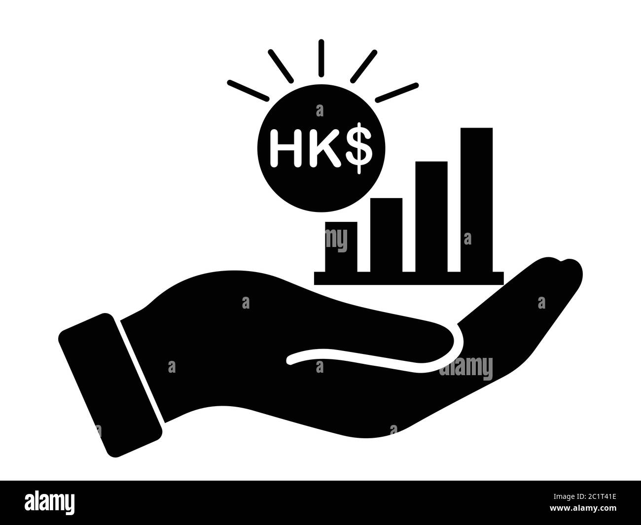 Grafico a barre della crescita di Palm out HKD. Illustrazione nera isolata su sfondo bianco. Vettore EPS Illustrazione Vettoriale