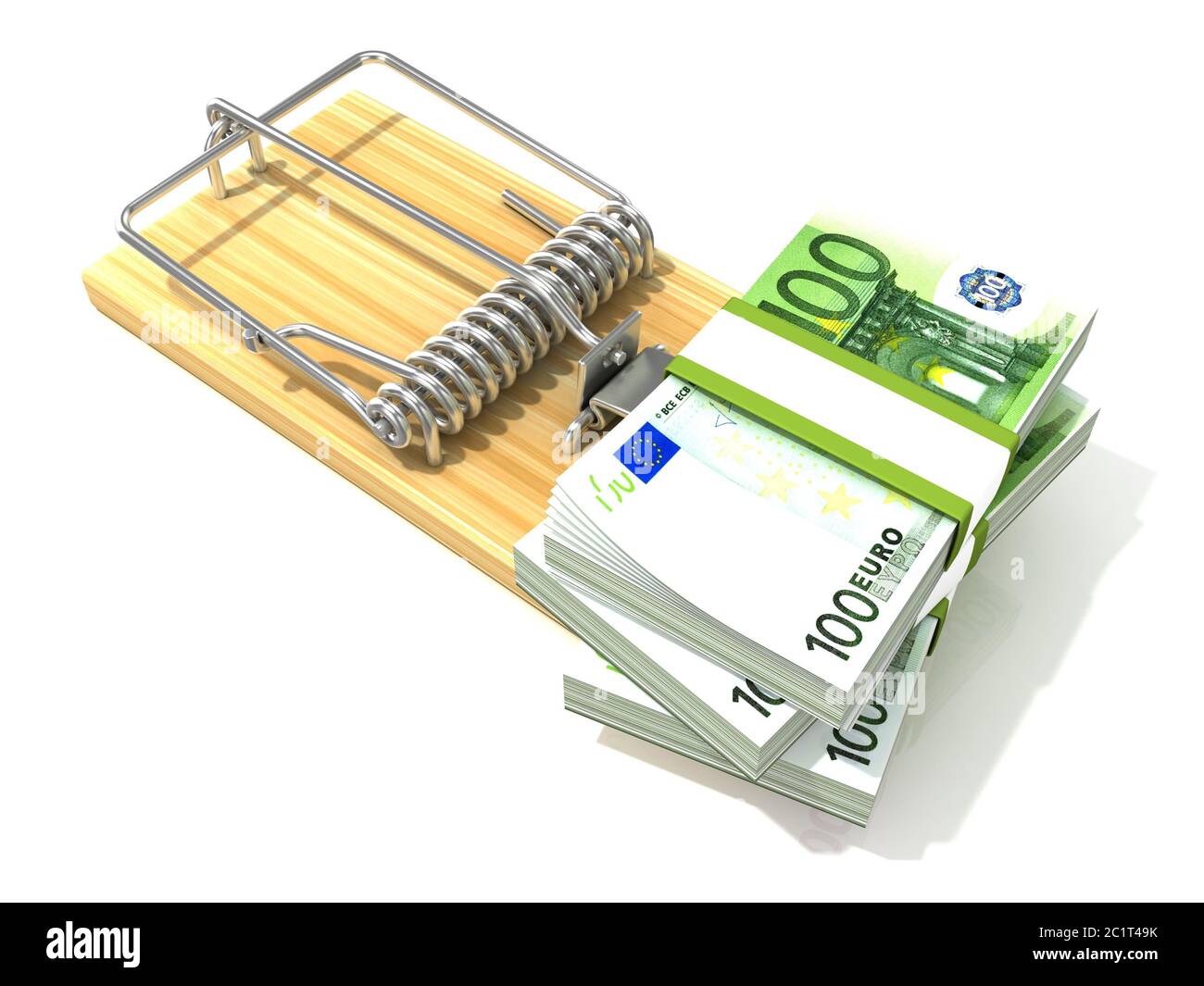 Pila di centinaia di euro, come esca in legno mousetrap. 3D Foto Stock