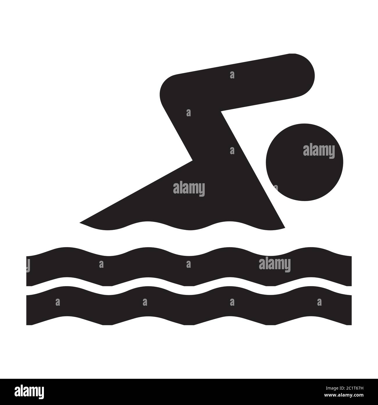 Stick Figure Swimming Front Crawl icona Freestyle. Illustrazione in bianco e nero. Vettore EPS Illustrazione Vettoriale