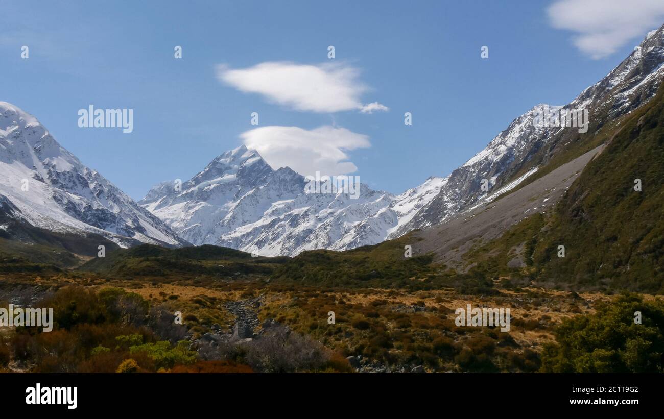 mt cook guardando la valle di hooker in nuova zelanda Foto Stock