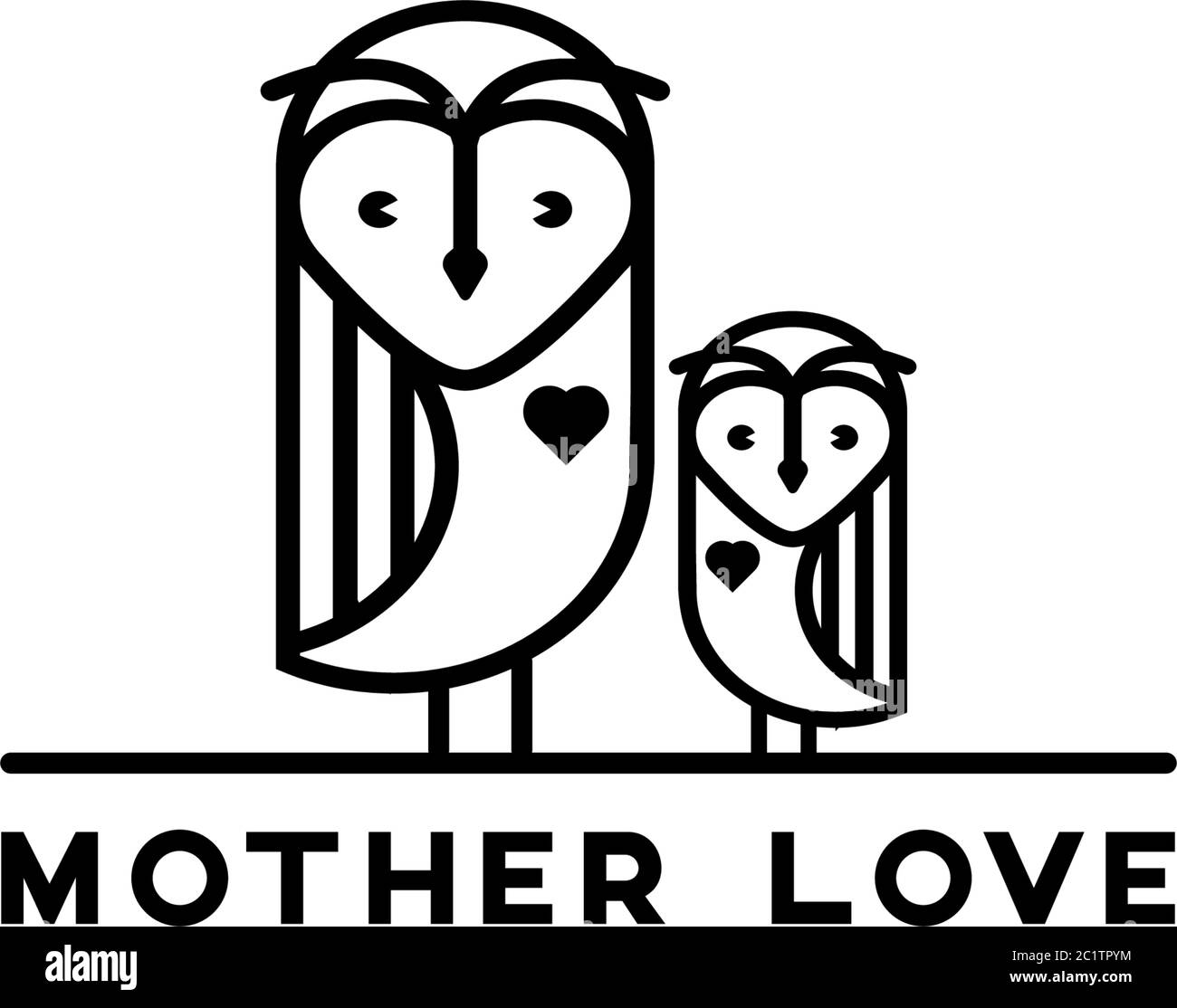 Amore di madre logo ispirazione, owl line art vettore logo Illustrazione Vettoriale