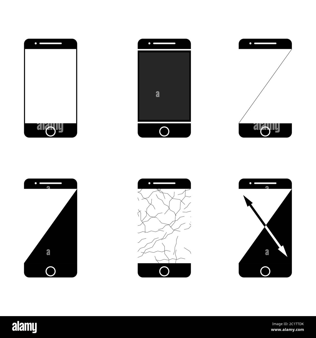 Collezione di icone telefoni cellulari. Stock.su sfondo bianco Illustrazione Vettoriale