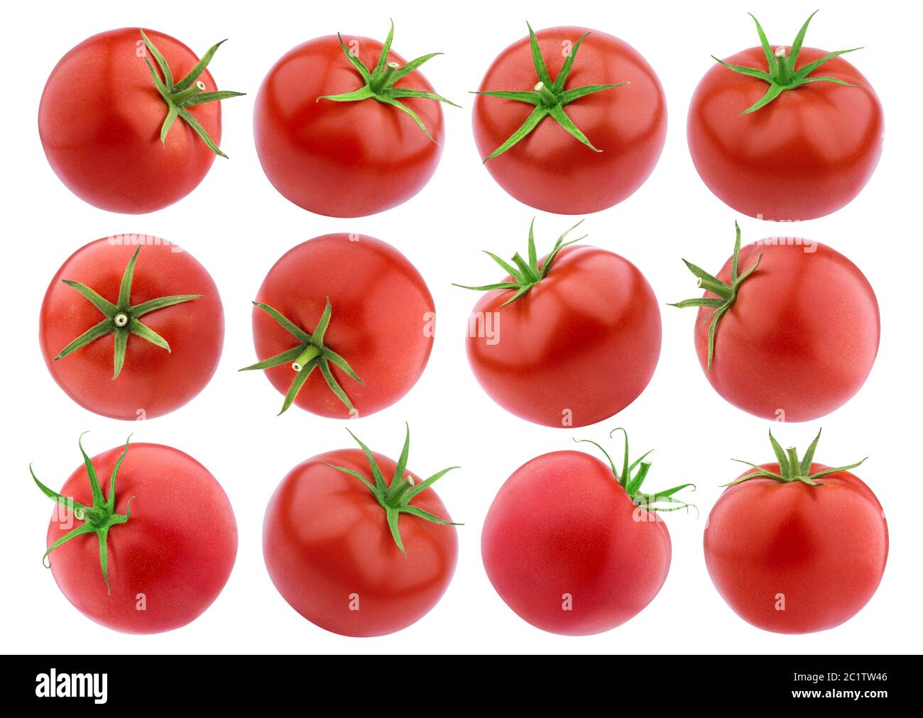 Pomodoro isolato. Pomodori interi su sfondo bianco. Collezione Foto Stock