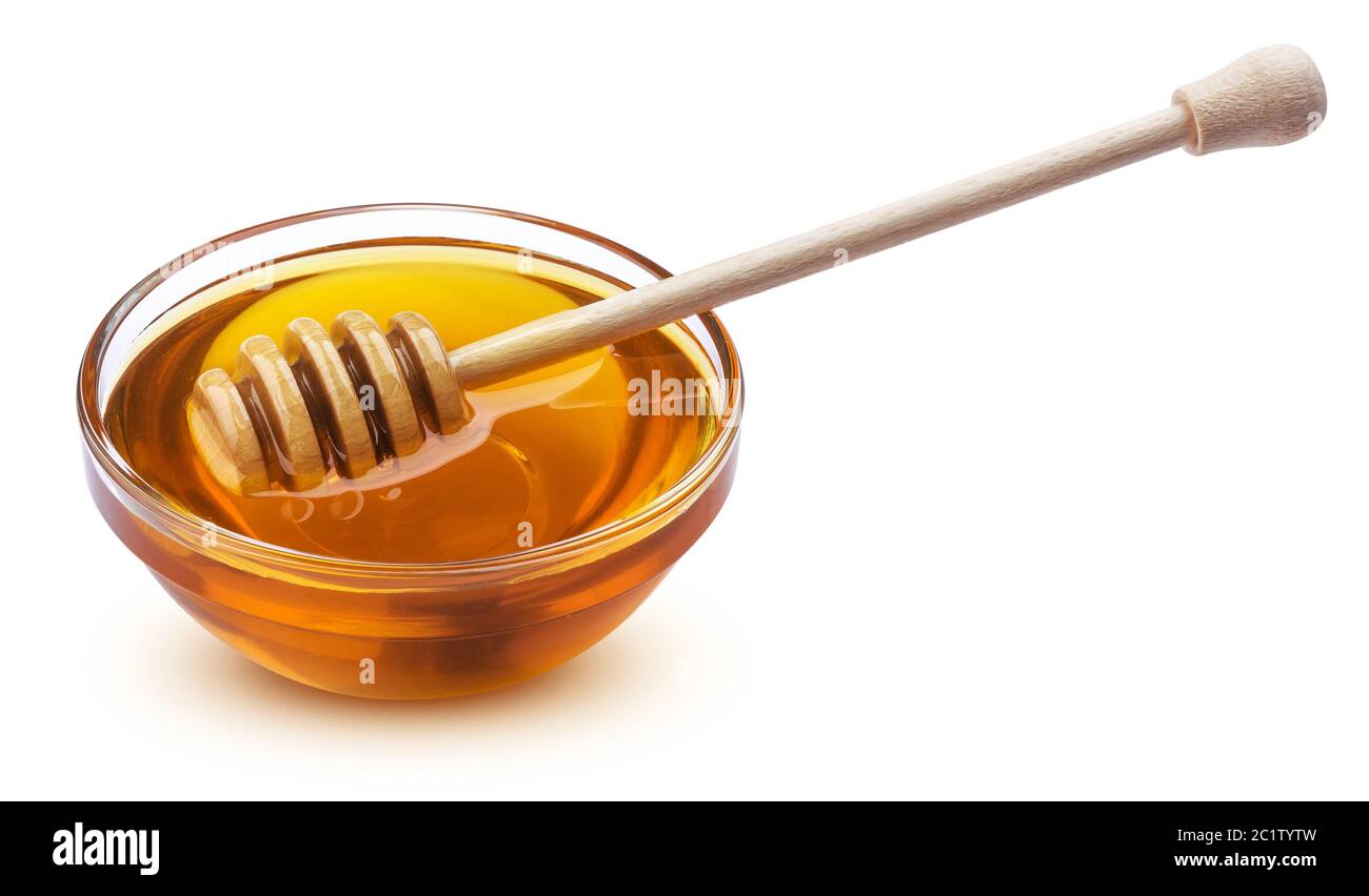 Ciotola di miele isolati su sfondo bianco Foto Stock