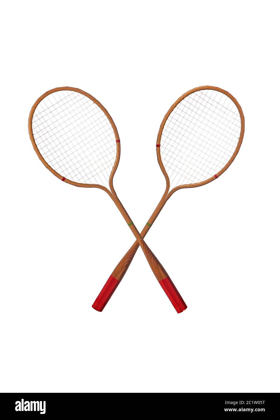Racchetta di badminton vintage in legno isolata su sfondo bianco Foto Stock