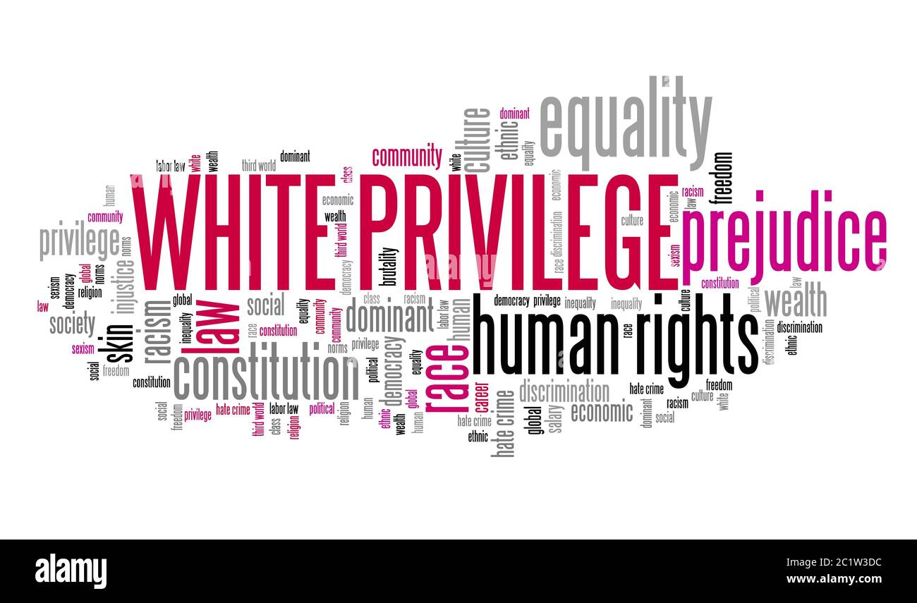 Bianco il concetto di privilegio. Le questioni relative ai diritti umani parola cloud. Foto Stock