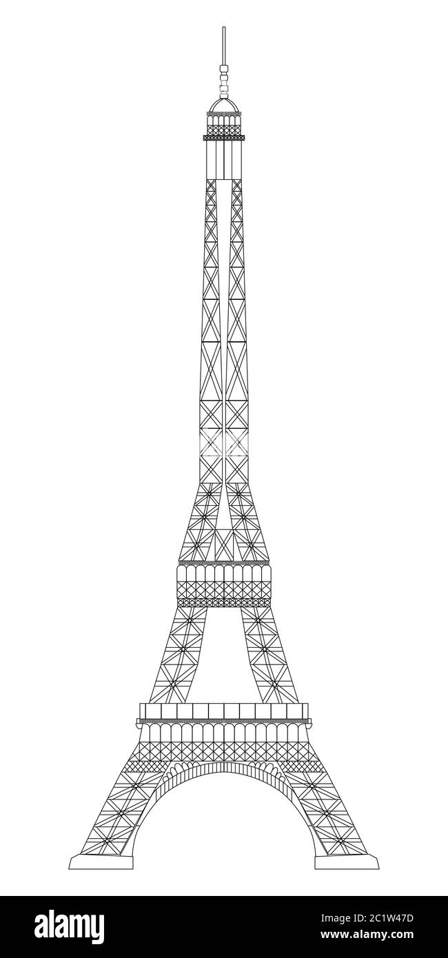 Torre Eiffel isolata su sfondo bianco. Immagine in scala reale. Famoso edificio a Parigi, Francia Illustrazione Vettoriale
