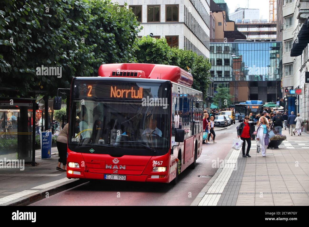 STOCCOLMA, SVEZIA - 24 AGOSTO 2018: Bus MAN City a Stoccolma, Svezia. Gli autobus sono gestiti da SL, Storstockholms Lokaltrafik (Greater Stockholm lo Foto Stock