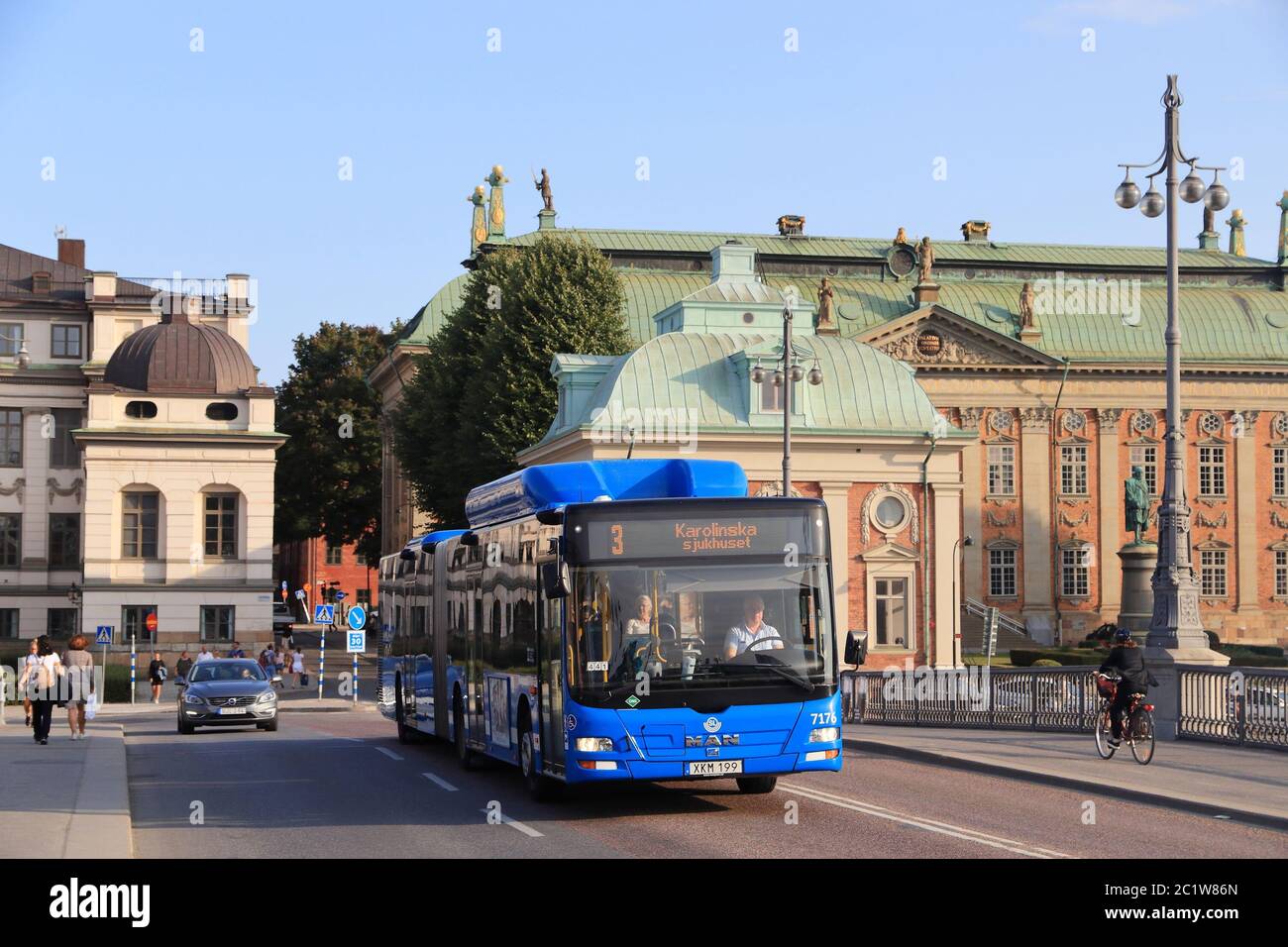 STOCCOLMA, SVEZIA - 23 AGOSTO 2018: Autobus MAN City a Stoccolma, Svezia. Gli autobus sono gestiti da SL, Storstockholms Lokaltrafik (Greater Stockholm lo Foto Stock
