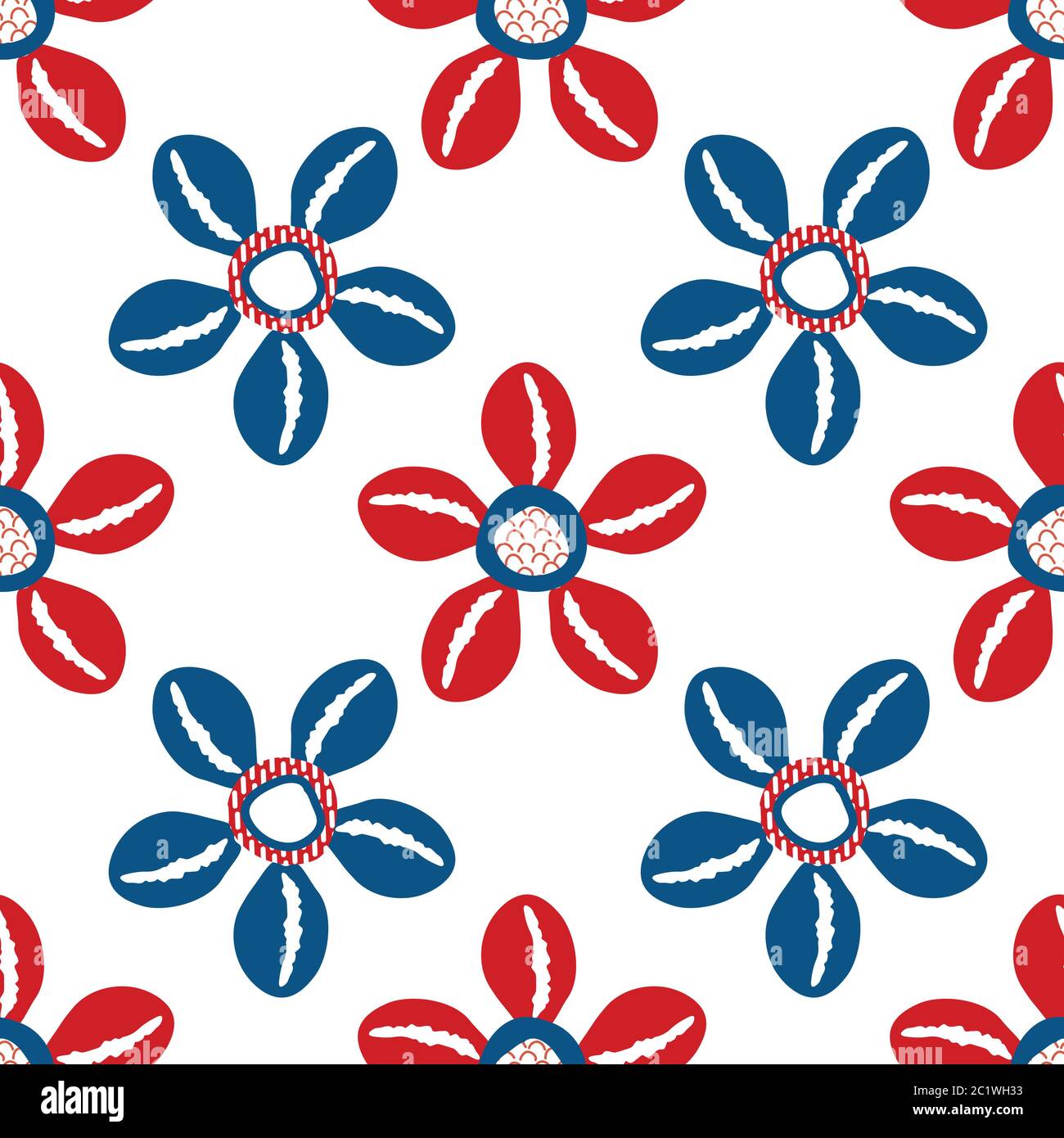 Cowrie shell sfondo vettoriale senza giunture. Mussel moderno disegnato a mano ripetere sfondo oceano fauna selvatica. Tema colore nautico. Stampa completa per Illustrazione Vettoriale