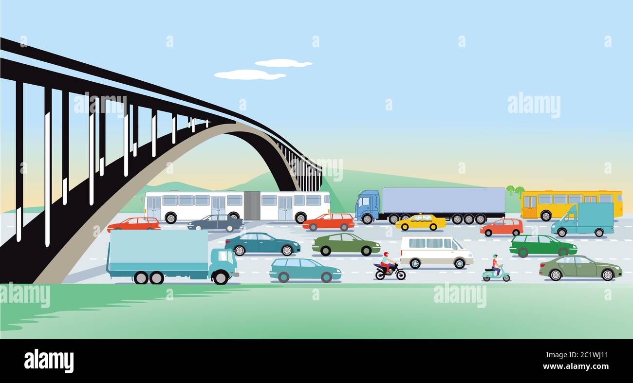 Autostrade con il ponte e il traffico stradale Foto Stock