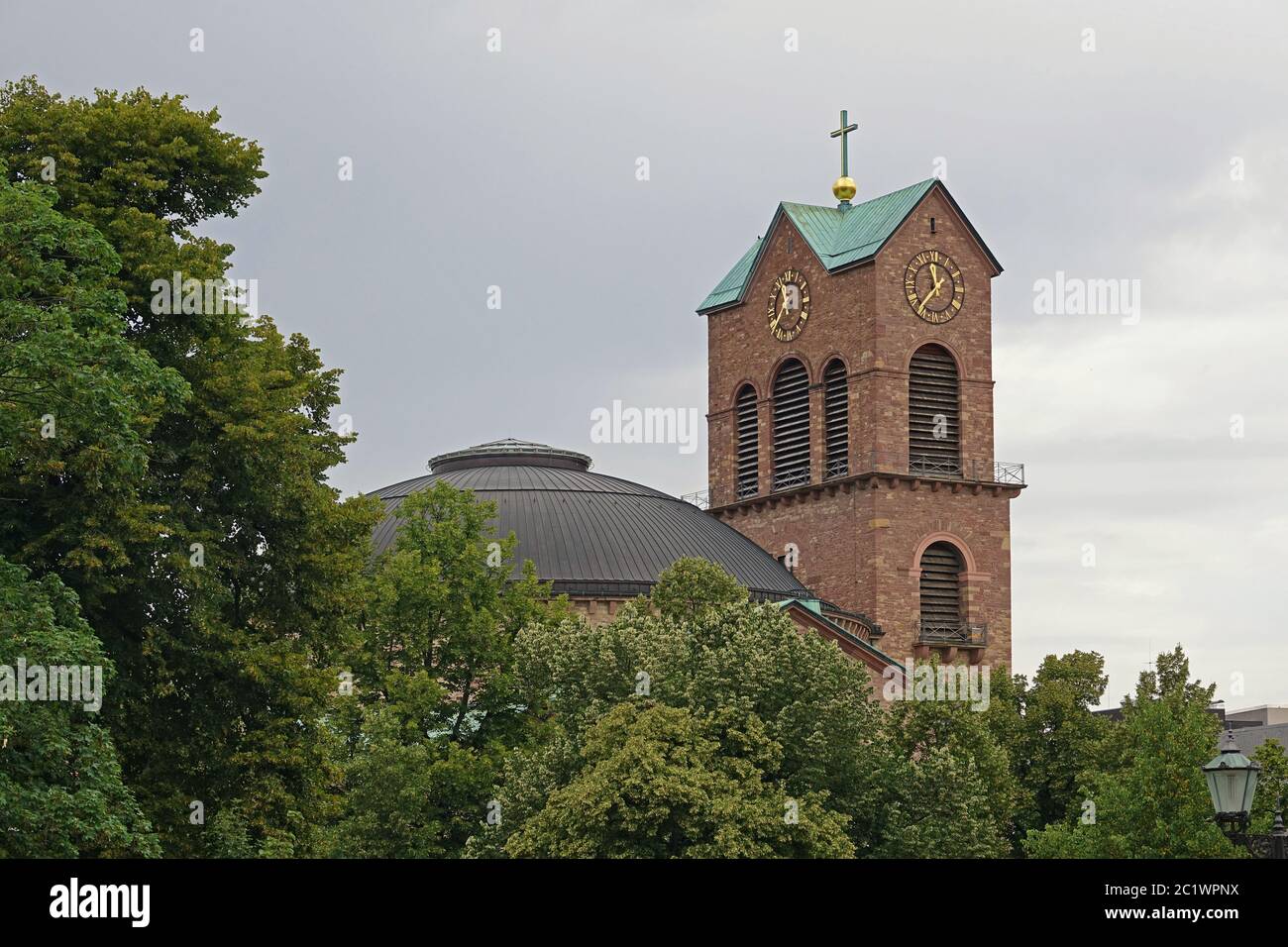 Torre della chiesa di Santo Stefano a Karlsruhe Foto Stock