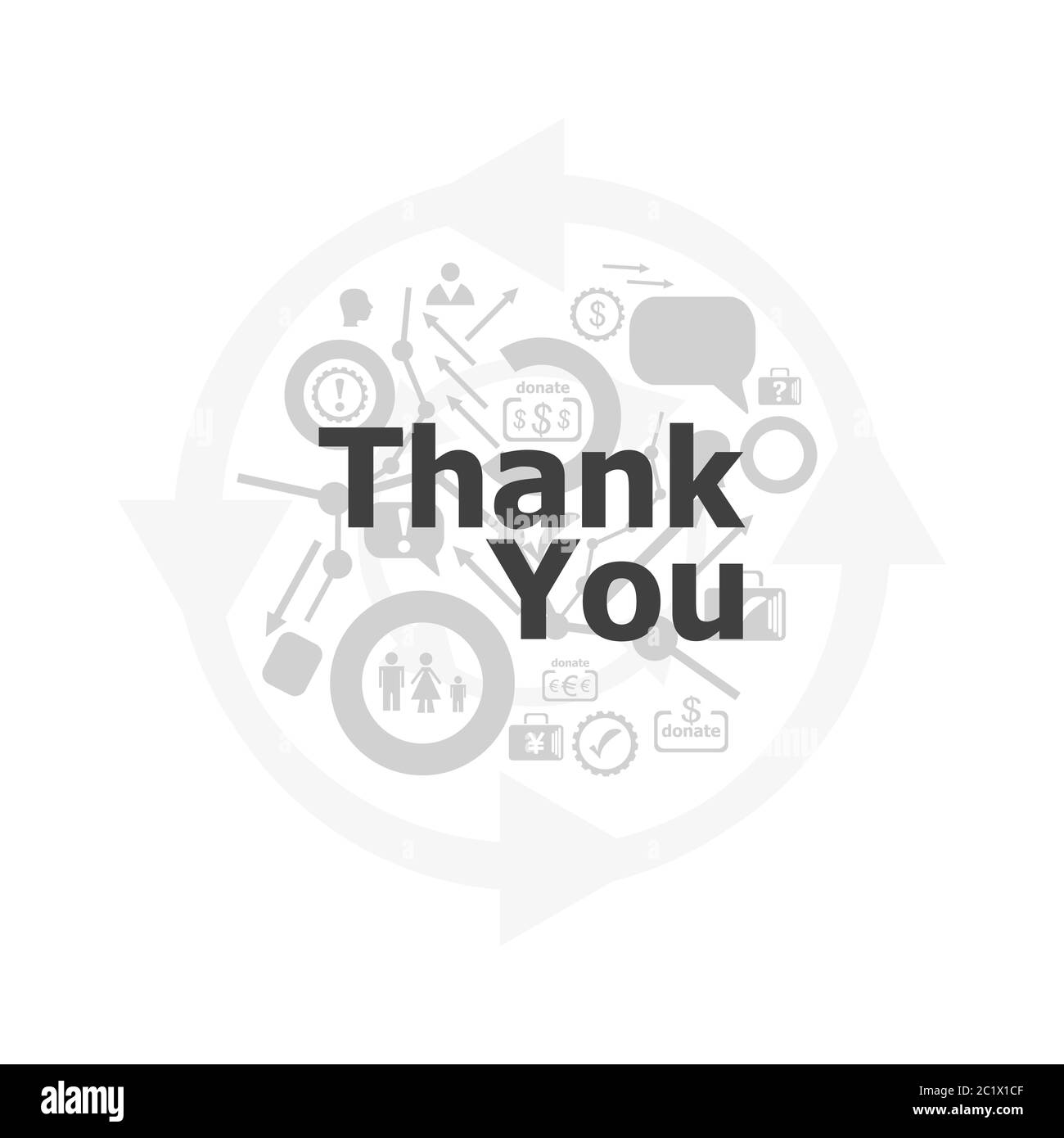 Testo grazie su schermo digitale, concetto sociale . Insieme di icone e pulsanti Foto Stock