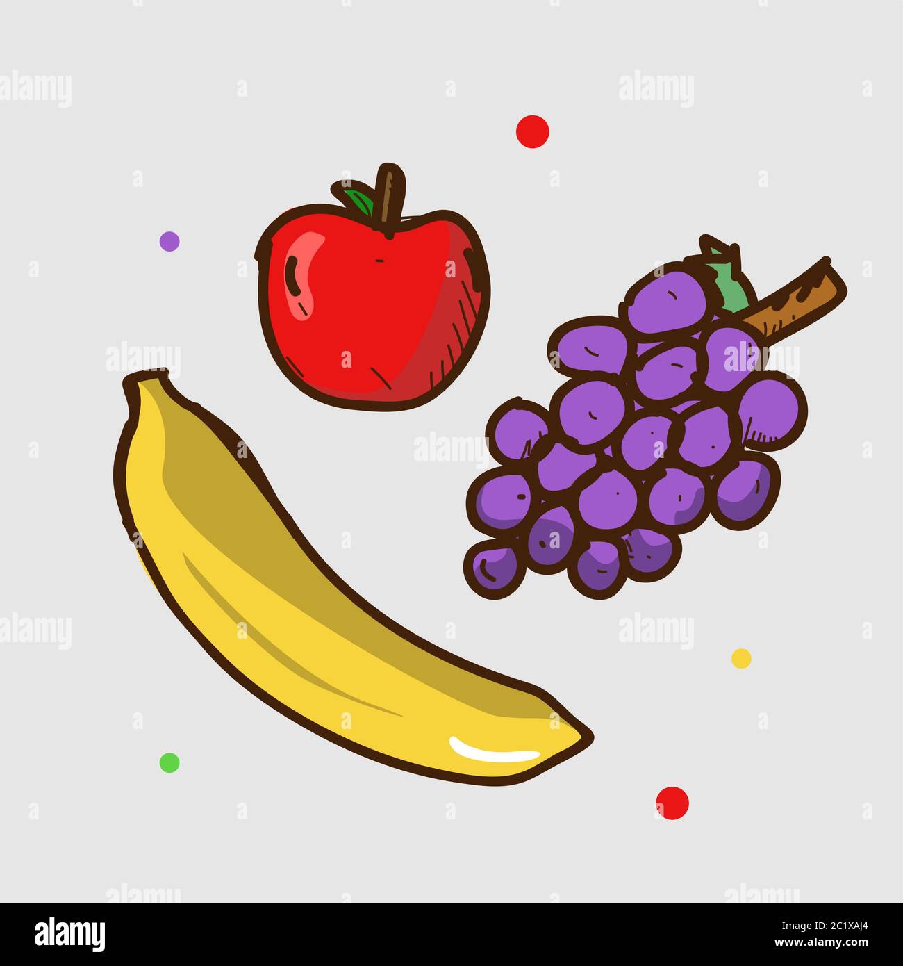 Illustrazione di Apple e banana e uva Illustrazione Vettoriale