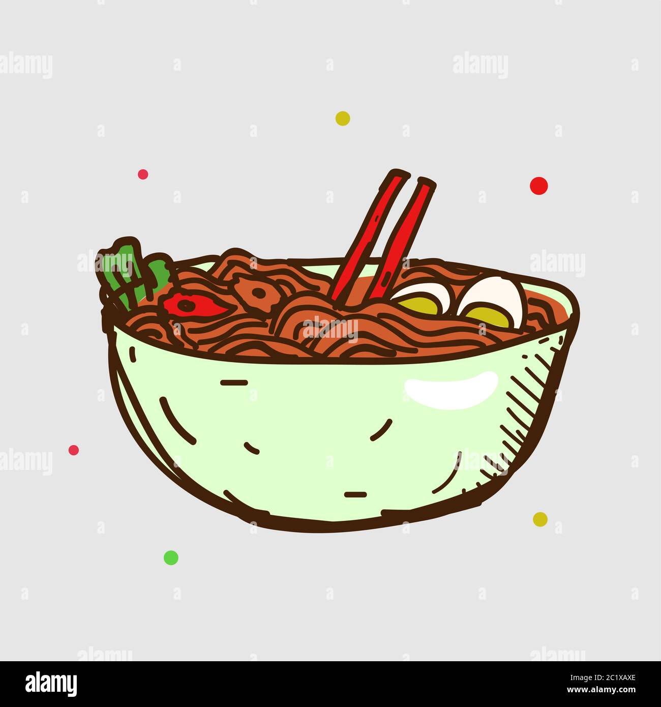 Illustrazione vettoriale ramen. Concetto di cibo giapponese. Stile cartoon piatto Illustrazione Vettoriale