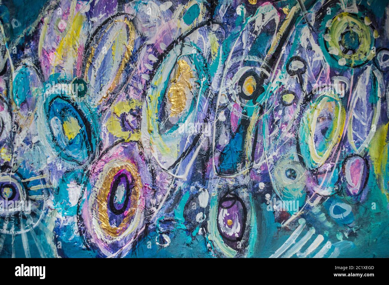 Disegnata a mano di pittura acrilica. L'arte astratta sfondo. Pittura Acrilica su tela di canapa. Colore e struttura. Frammento di opere d'arte. Pennellate di vernice. Ar moderno Foto Stock