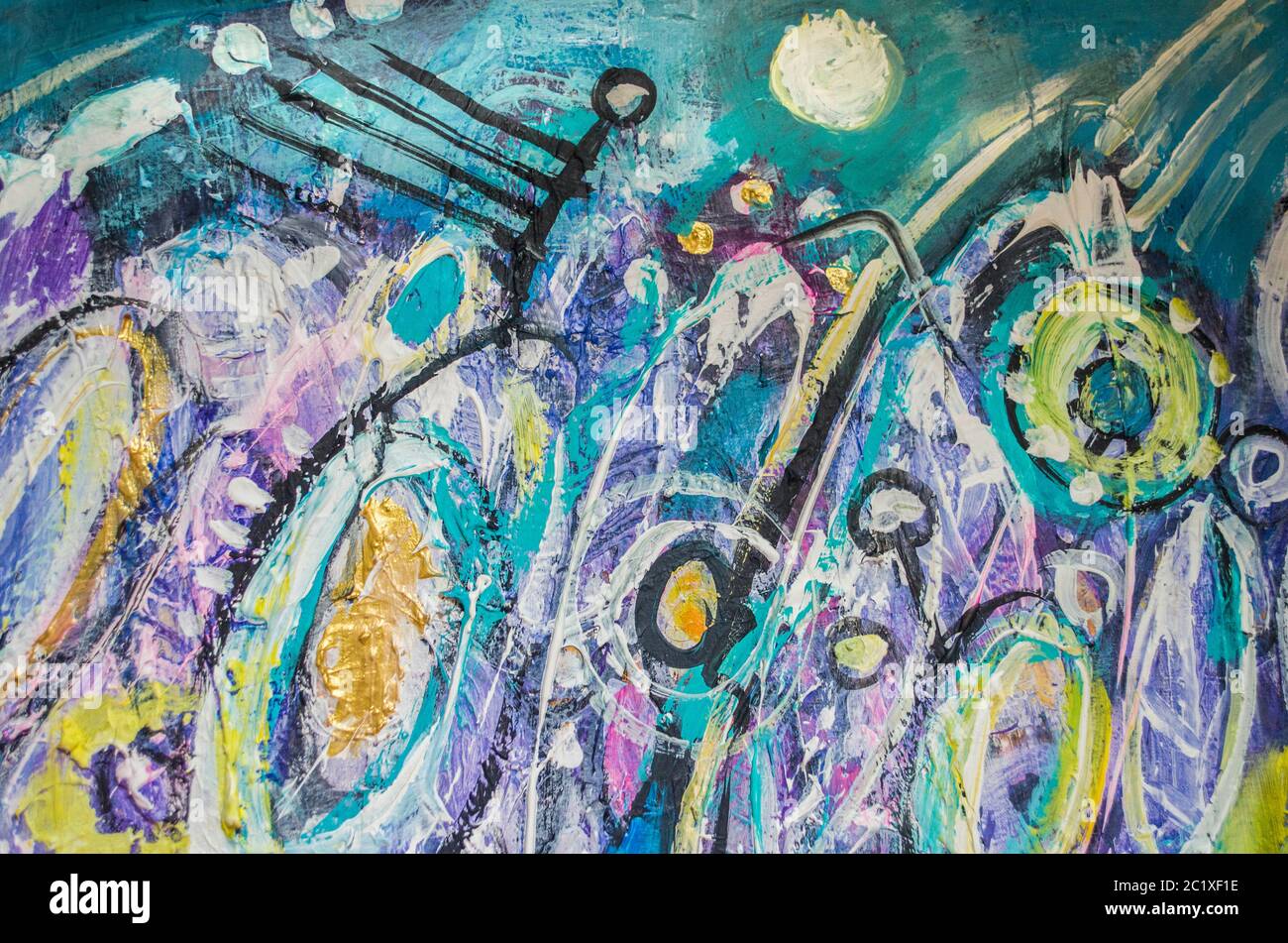 Disegnata a mano di pittura acrilica. L'arte astratta sfondo. Pittura Acrilica su tela di canapa. Colore e struttura. Frammento di opere d'arte. Pennellate di vernice. Ar moderno Foto Stock