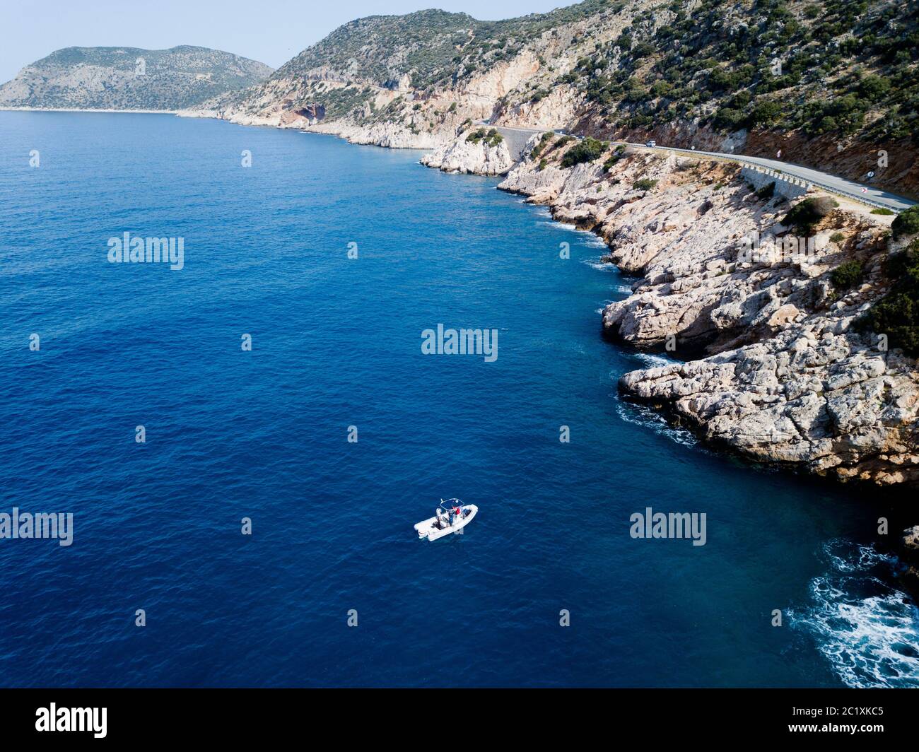 Vista aerea della costa rocciosa vicino a Kas Antalya Turchia Foto Stock