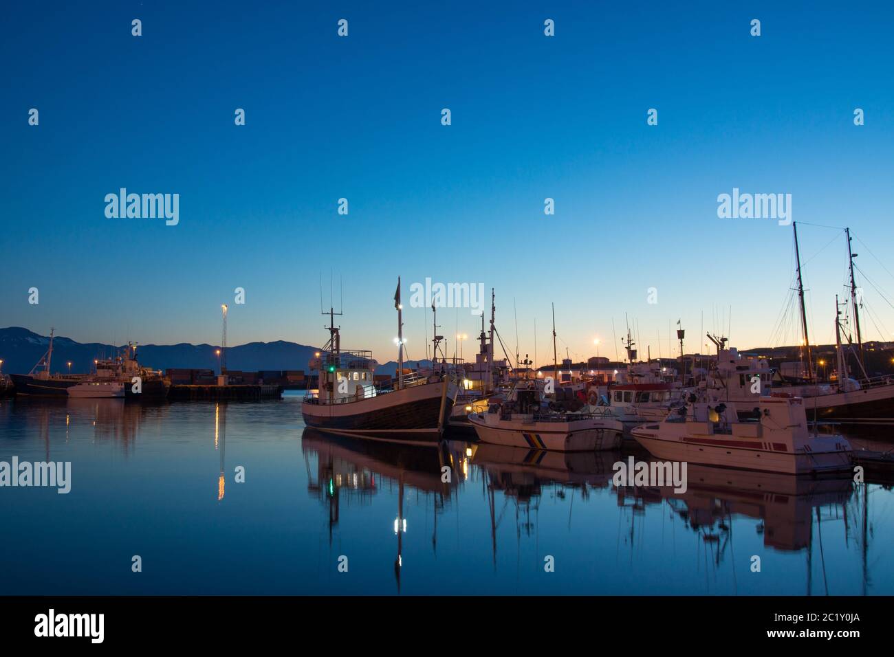 Porto di Husavik in Islanda Foto Stock