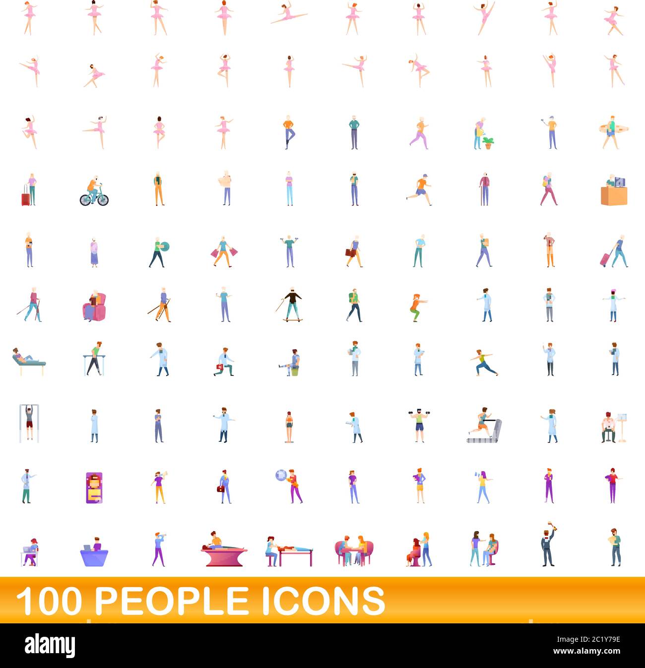 100 persone set di icone. Cartoon illustrazione di un centinaio di persone icone set di vettore isolato su sfondo bianco Illustrazione Vettoriale