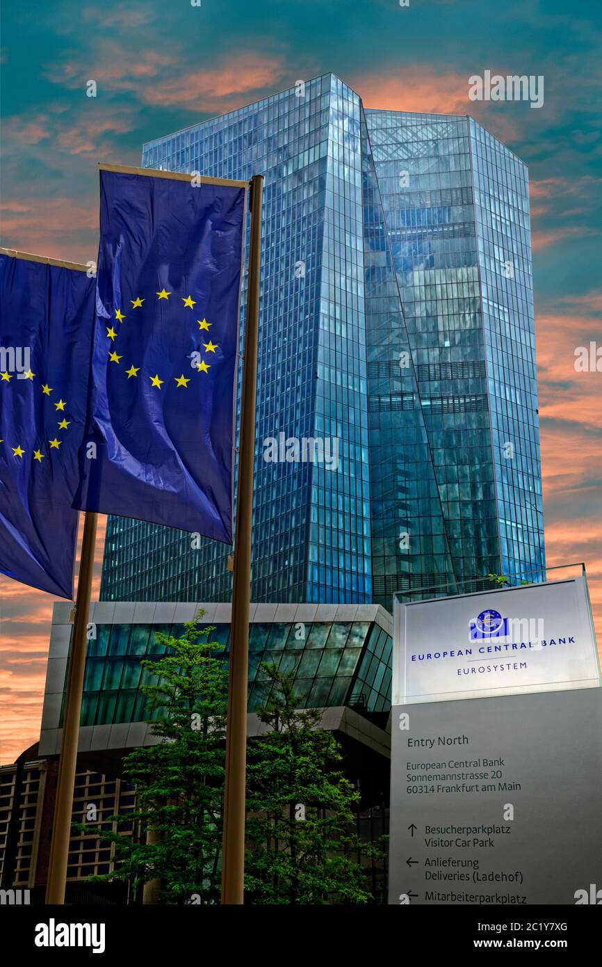 La nuova Banca centrale europea Headquarters Building, aperto nel 2014, nella zona di Ostenda di Francoforte in Germania. Foto Stock