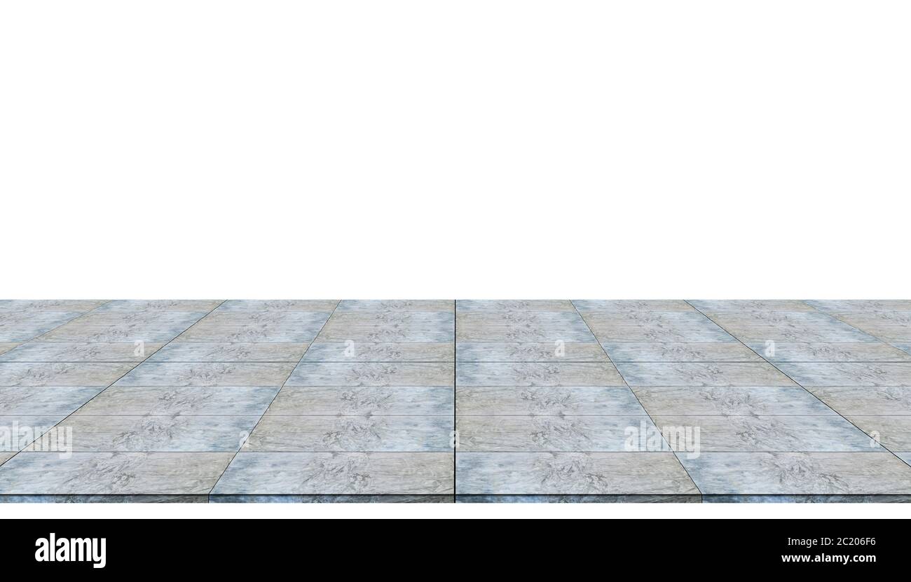 Pavimento vuoto in cemento isolato su sfondo bianco per esposizione o prodotto mockup. Foto Stock