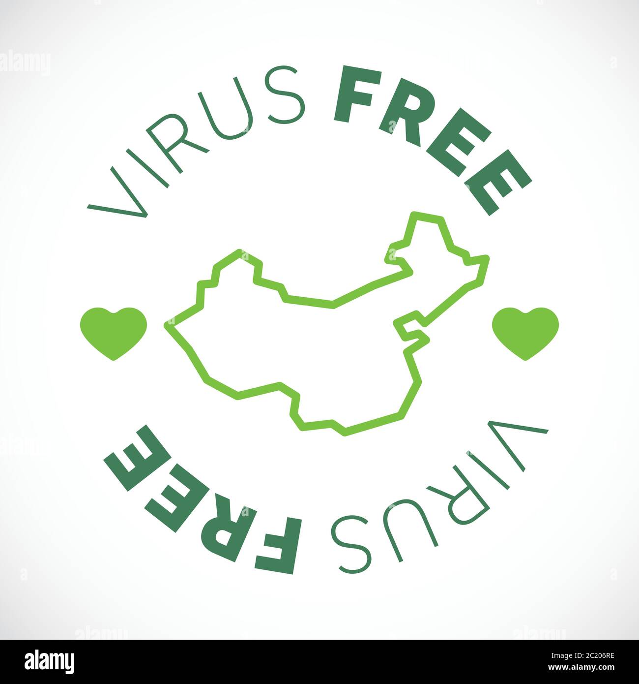 Cina mappa cornavirus zona libera. Area libera da virus. Illustrazione Vettoriale