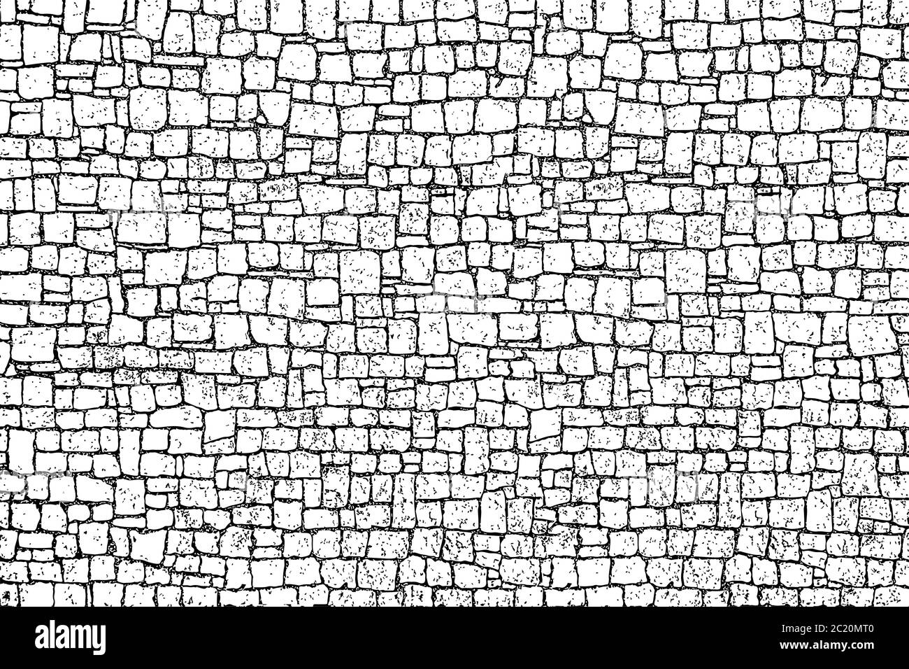 Pavimento in piastrelle di pietra naturale isolato su sfondo bianco. Disegno senza cuciture effetto Grunge illustrazioni in stile vintage Illustrazione Vettoriale