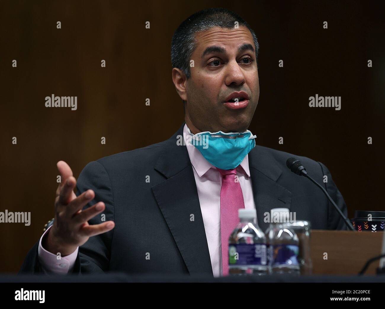 Washington, Stati Uniti. 16 Giugno 2020. Il presidente della FCC, Ajit Pai, testimonia durante un'audizione della sottocommissione per le Stanziamenti del Senato a Capitol Hill, martedì 16 giugno 2020 a Washington, DC. Le audizioni si concentrano sulla supervisione del programma delle aste per lo spettro della Commissione federale delle comunicazioni per l'esercizio 2021. Foto in piscina di chip Somodevilla/UPI Credit: UPI/Alamy Live News Foto Stock