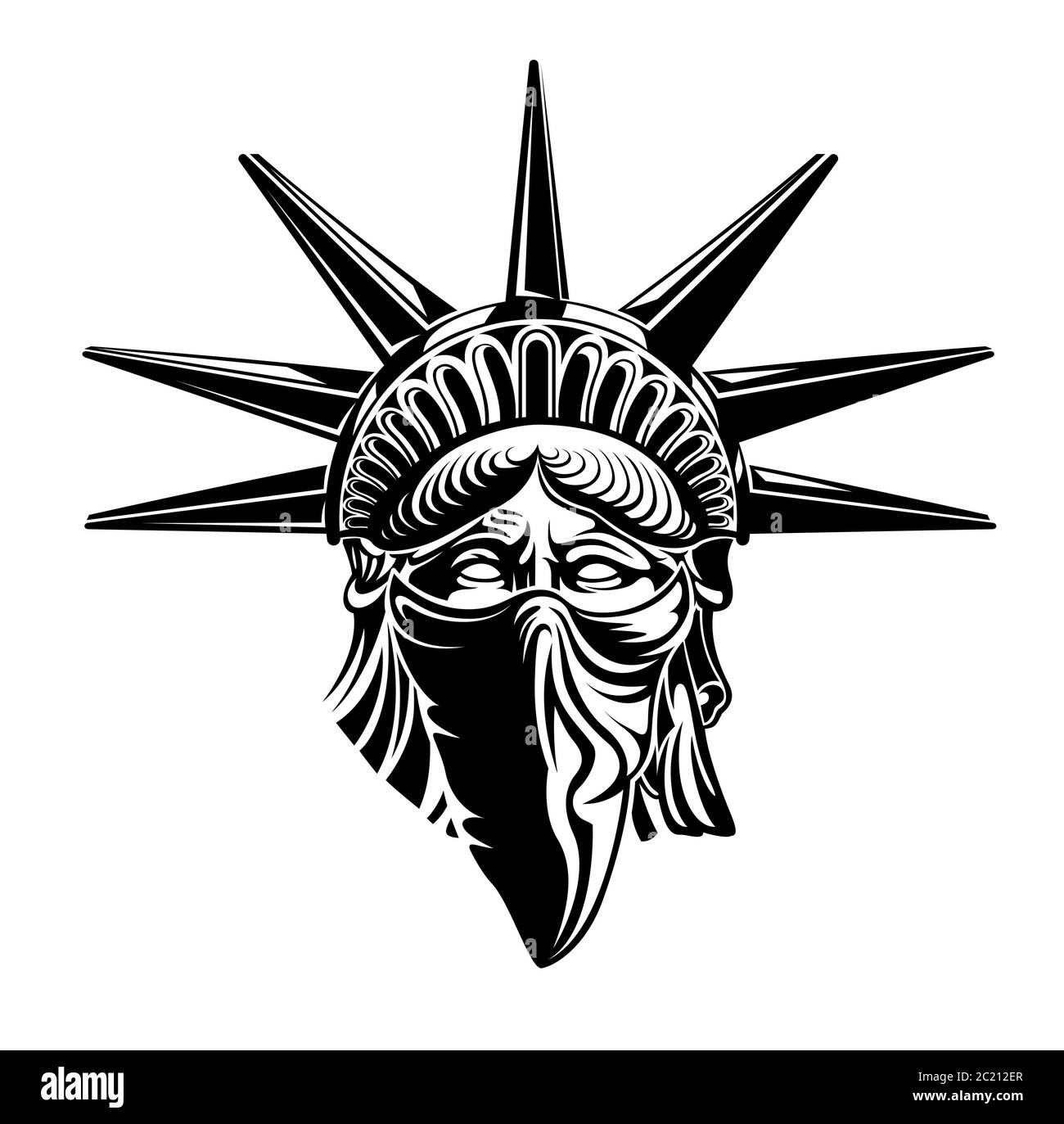 Statua della libertà testa con Bandana sul viso. Simbolo dell'america. Illustrazione Vettoriale