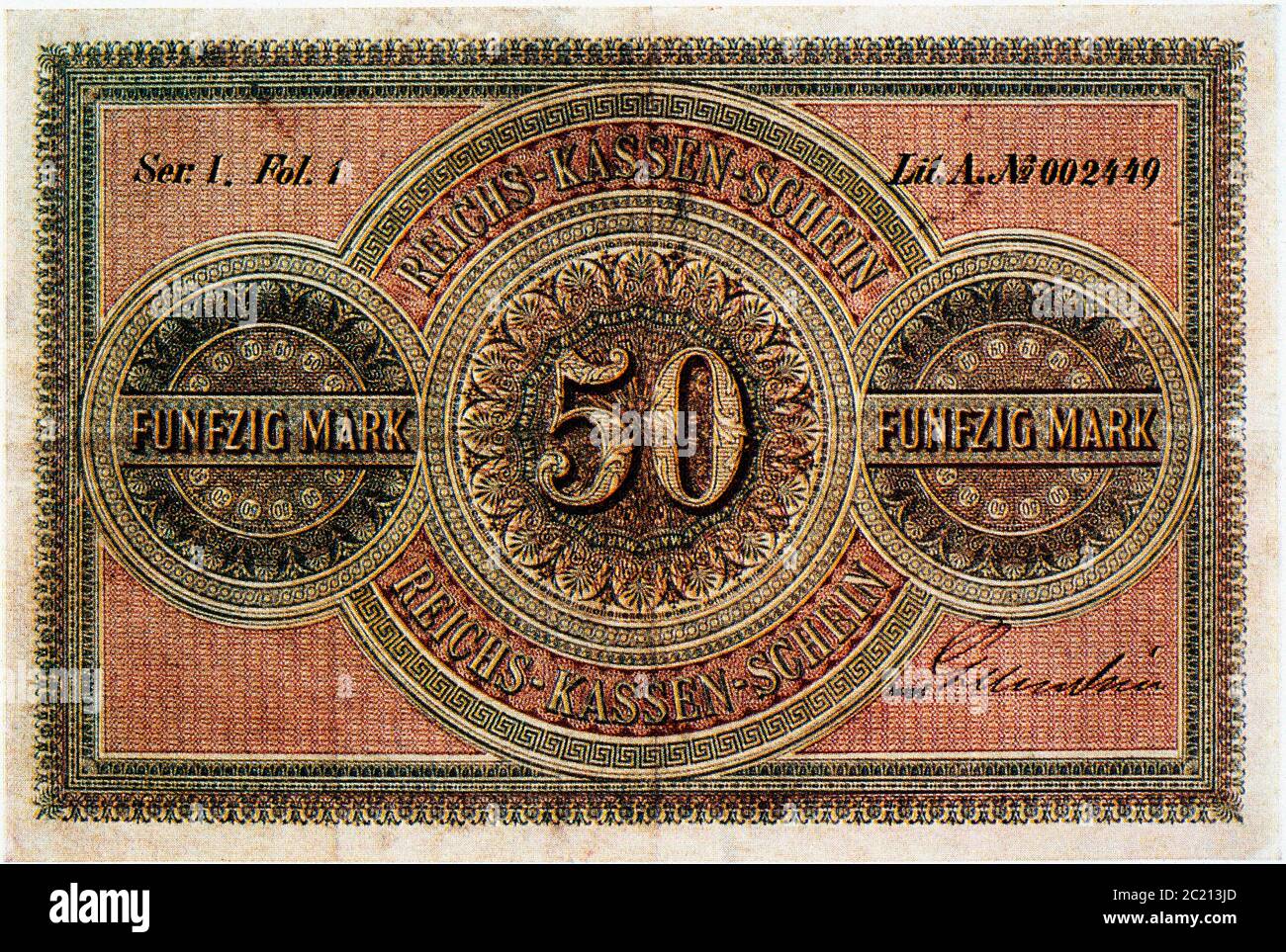 Banconota Historische, 11. Juli 1874, FÃ¼nfzig Marco Foto Stock