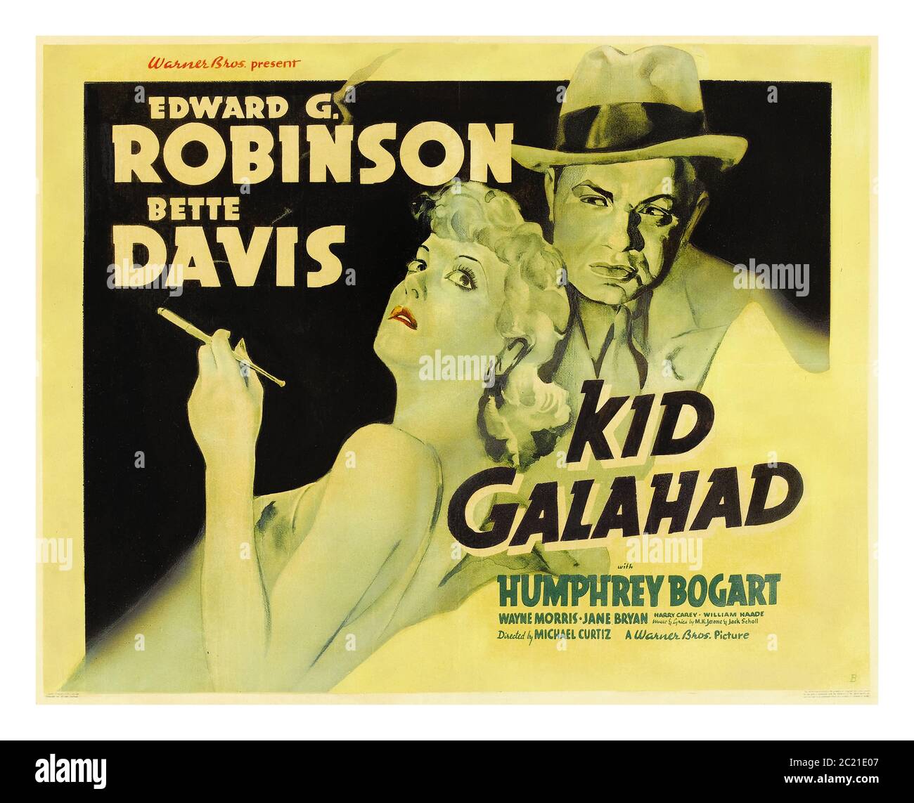 KID GALAHAD Vintage Movie Poster 1937 Kid Galahad protagonista Edward G Robinson Bette Davis Humphrey Bogart Wayne Morris Jayne Bryan regista Michael Curtiz Warner Bros USA Archivio Film Poster anni '30 Foto Stock