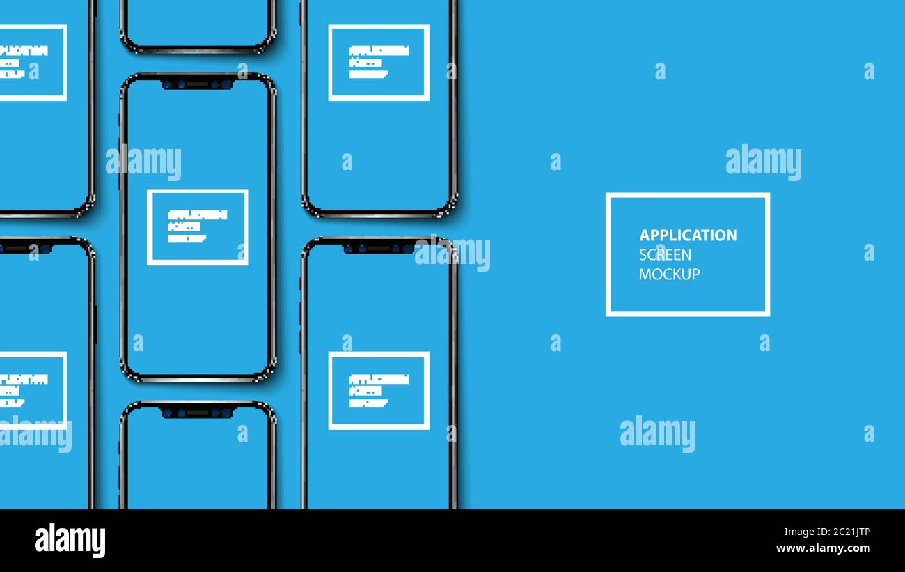 Schermata delle applicazioni per smartphone mockup su baclground blu, illustrazione vettoriale Illustrazione Vettoriale