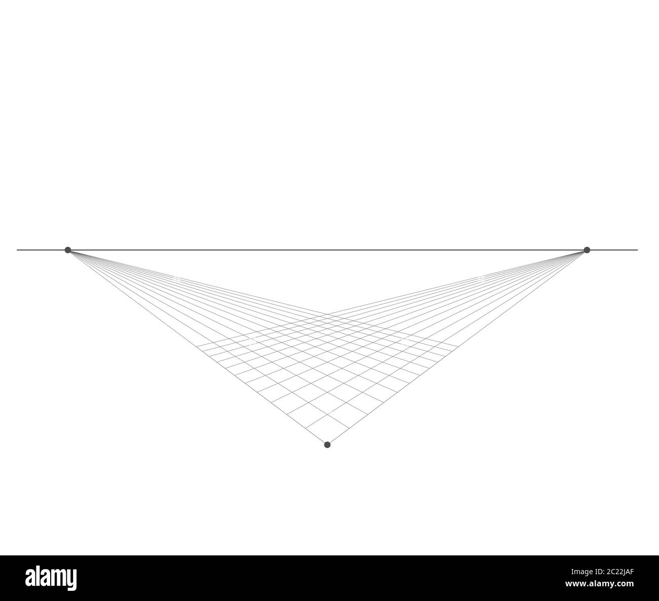 Immagine vettoriale 3d di sfondo della griglia prospettica. Modello di sfondo proiezione modello. Linea due punti prospettiva orizzonte orizzonte sheme prospettiva Illustrazione Vettoriale