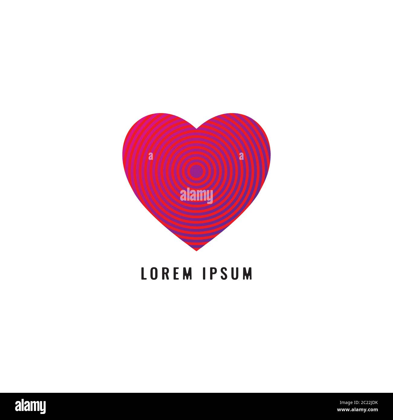 Risonanza del modello di disegno del logo dell'amore. Icona cuore o amore con concetto di logo di propagazione delle onde del segnale. Illustrazione vettoriale isolata su sfondo bianco Illustrazione Vettoriale