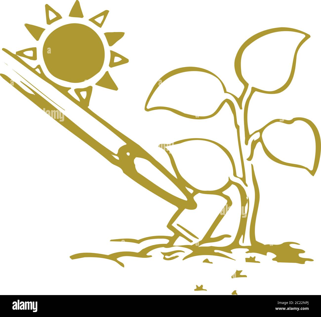 Una zappa coltivando il suolo accanto a un impianto con Sun nella distanza di fatto come un allentamento del blocco di inchiostro Colori grafico Illustrazione Vettoriale