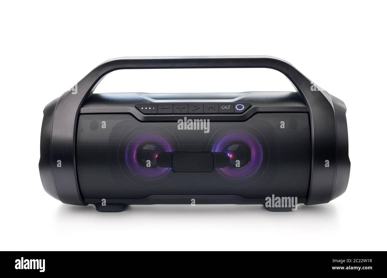 Vista frontale dell'altoparlante bluetooth portatile isolato su bianco Foto Stock