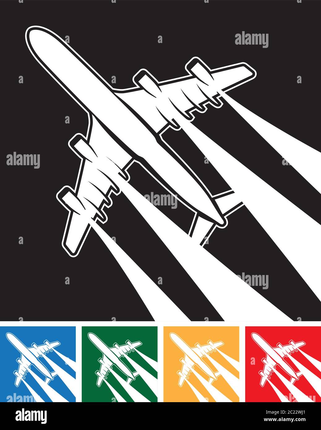 illustrazione vettoriale stilizzata di un piano nel cielo con tracce di inversione da motori a getto Illustrazione Vettoriale