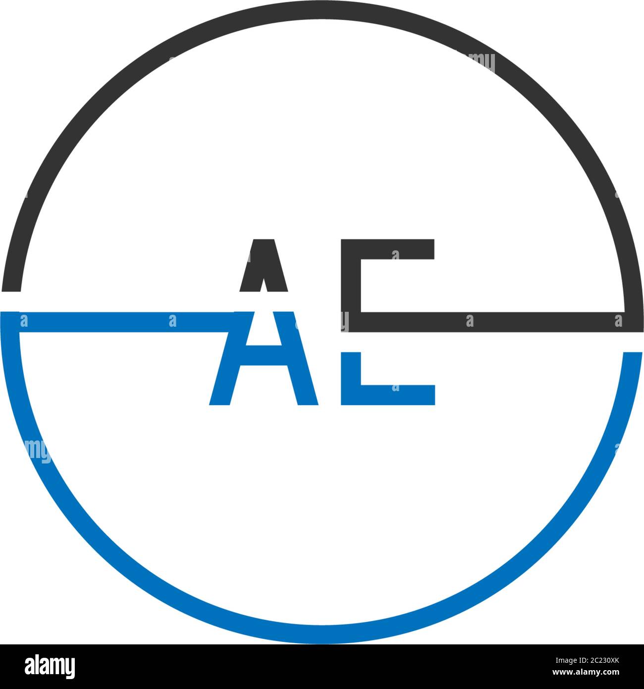 Concetto di design con lettera con logo AE in colore nero e blu Illustrazione Vettoriale