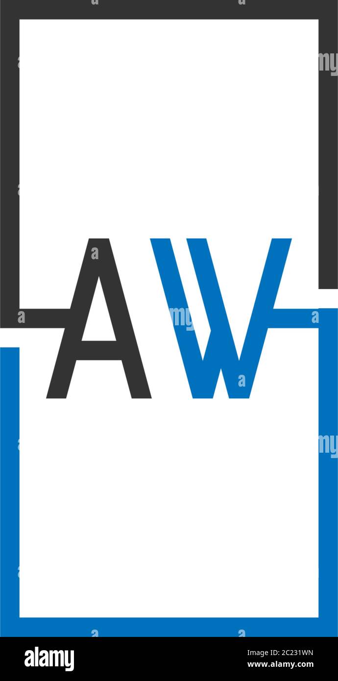 Design con lettera con logo AW in colore nero e blu Illustrazione Vettoriale