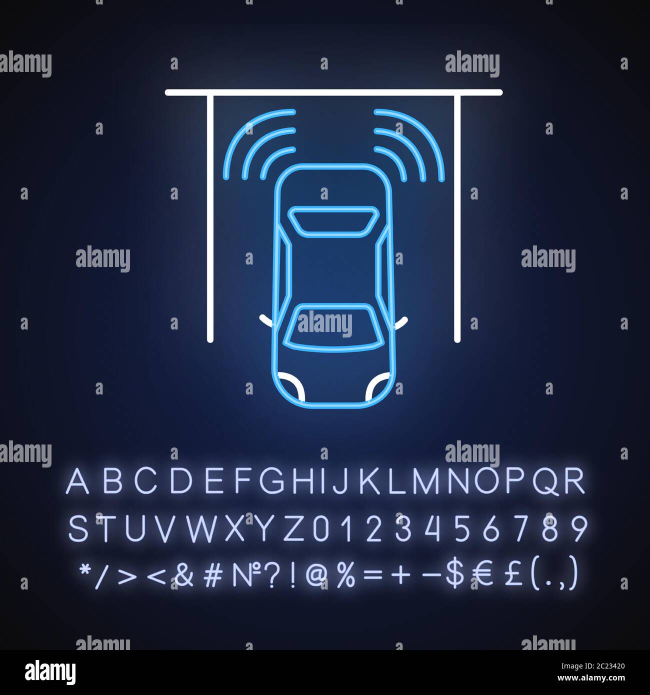 Icona della luce al neon dei sensori di parcheggio Illustrazione Vettoriale