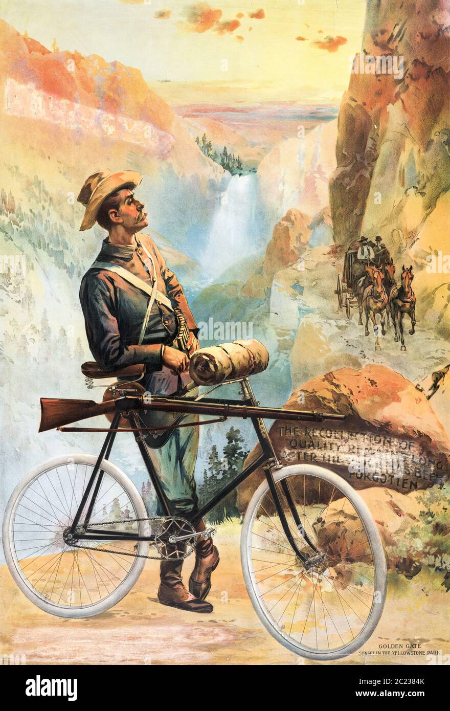 Poster d'epoca USA. Rangers--Parco Nazionale di Yellowstone-1890-1900 Foto Stock