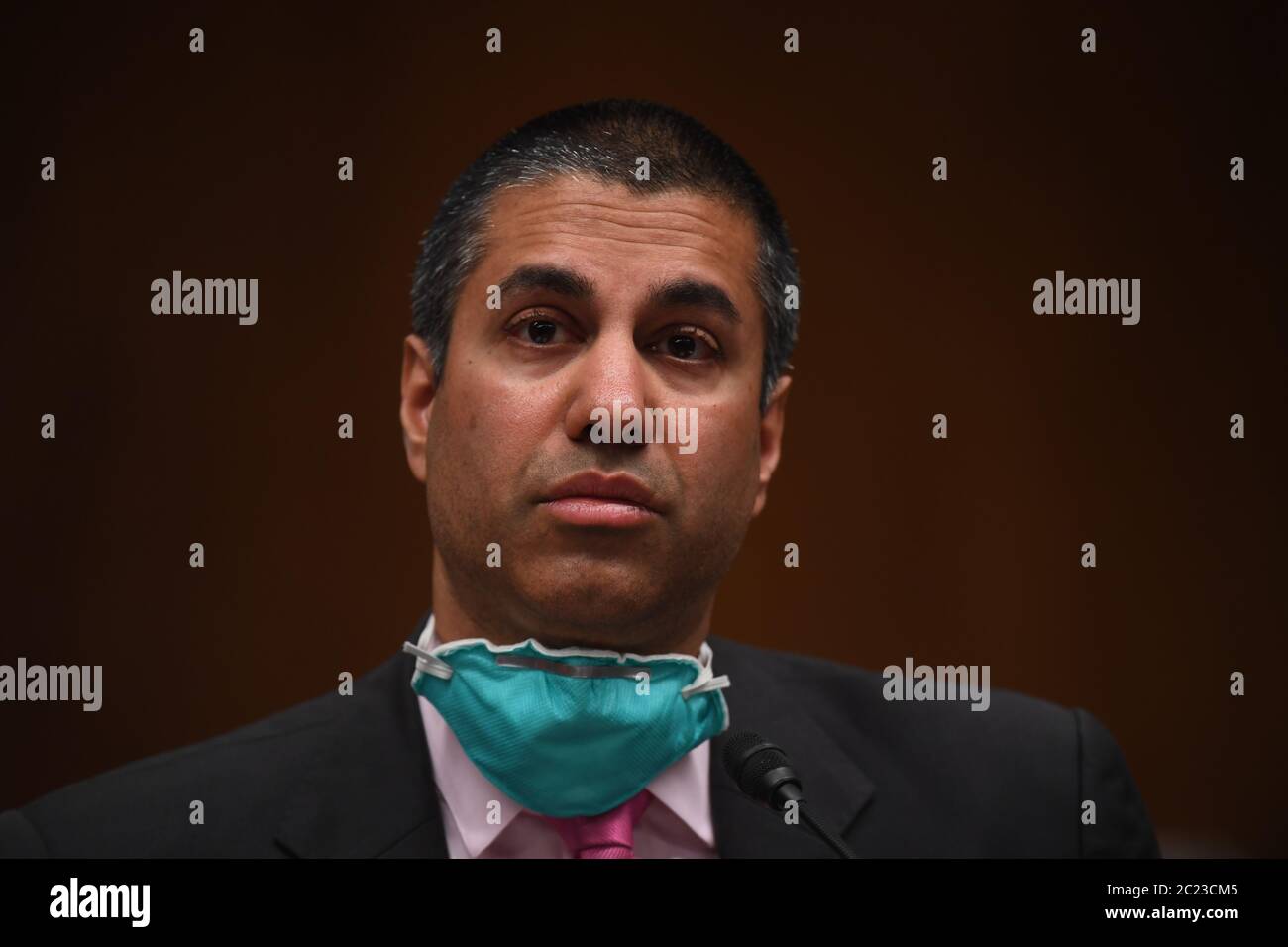 Ajit Pai, presidente della Federal Communications Commission (FCC), testimonia durante un'audizione di supervisione di esaminare il programma delle aste dello spettro della Federal Communications Commission per l'anno fiscale 2021 il 16 giugno 2020. L'audizione è stata tenuta dalla sottocommissione per i servizi finanziari e il governo generale del Senato degli Stati Uniti. Credit: Toni Sandys/Pool via CNP | utilizzo in tutto il mondo Foto Stock