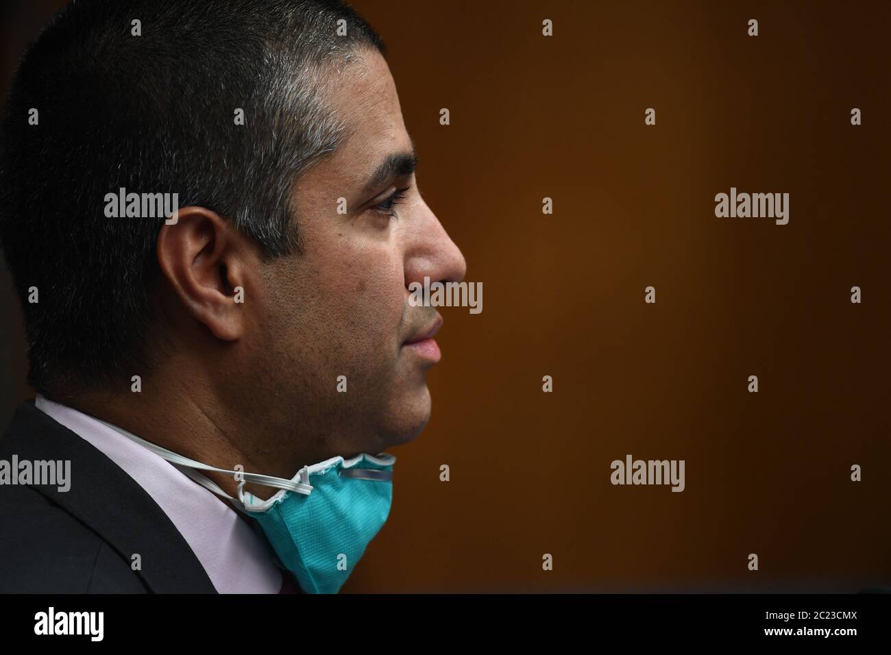 Ajit Pai, presidente della Federal Communications Commission (FCC), testimonia durante un'audizione di supervisione di esaminare il programma delle aste dello spettro della Federal Communications Commission per l'anno fiscale 2021 il 16 giugno 2020. L'audizione è stata tenuta dalla sottocommissione per i servizi finanziari e il governo generale del Senato degli Stati Uniti. Credit: Toni Sandys/Pool via CNP | utilizzo in tutto il mondo Foto Stock