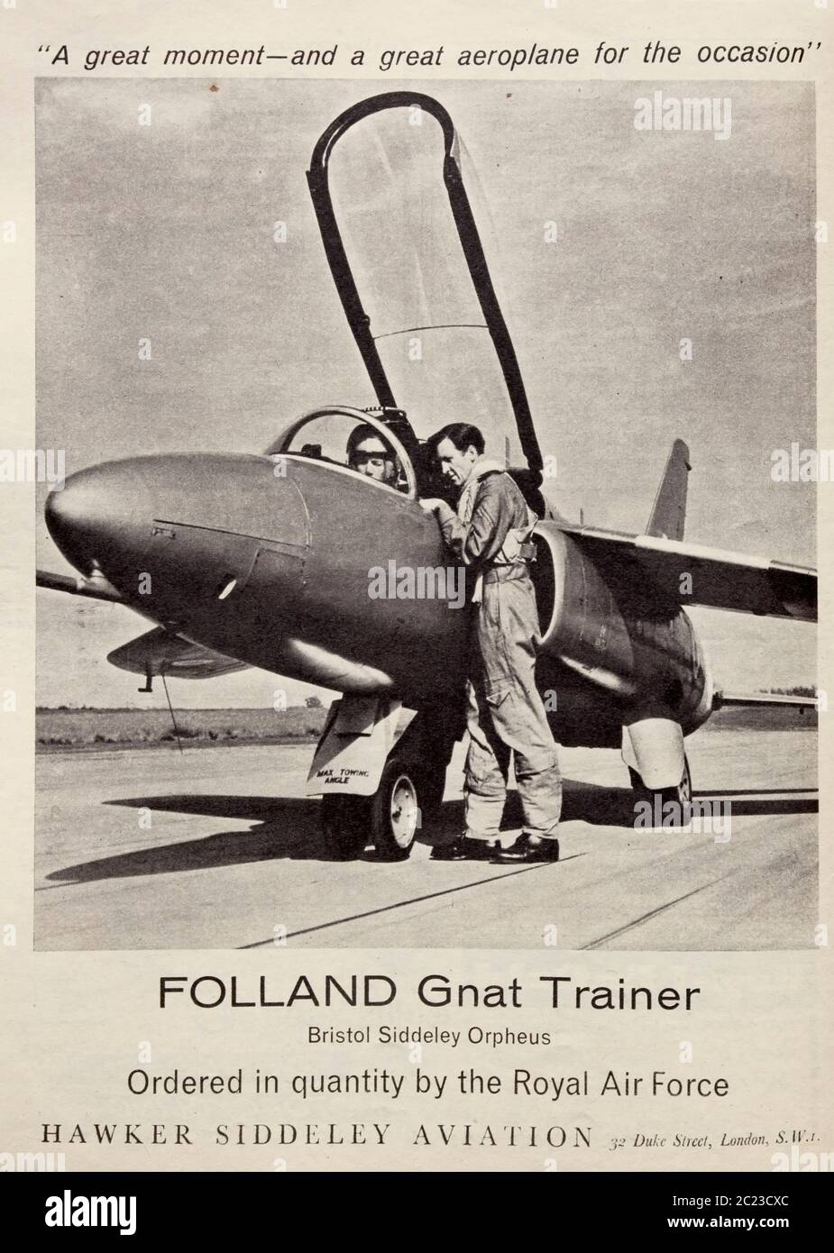 Pubblicità d'epoca per l'aereo da addestramento militare Folland Gnat. Foto Stock