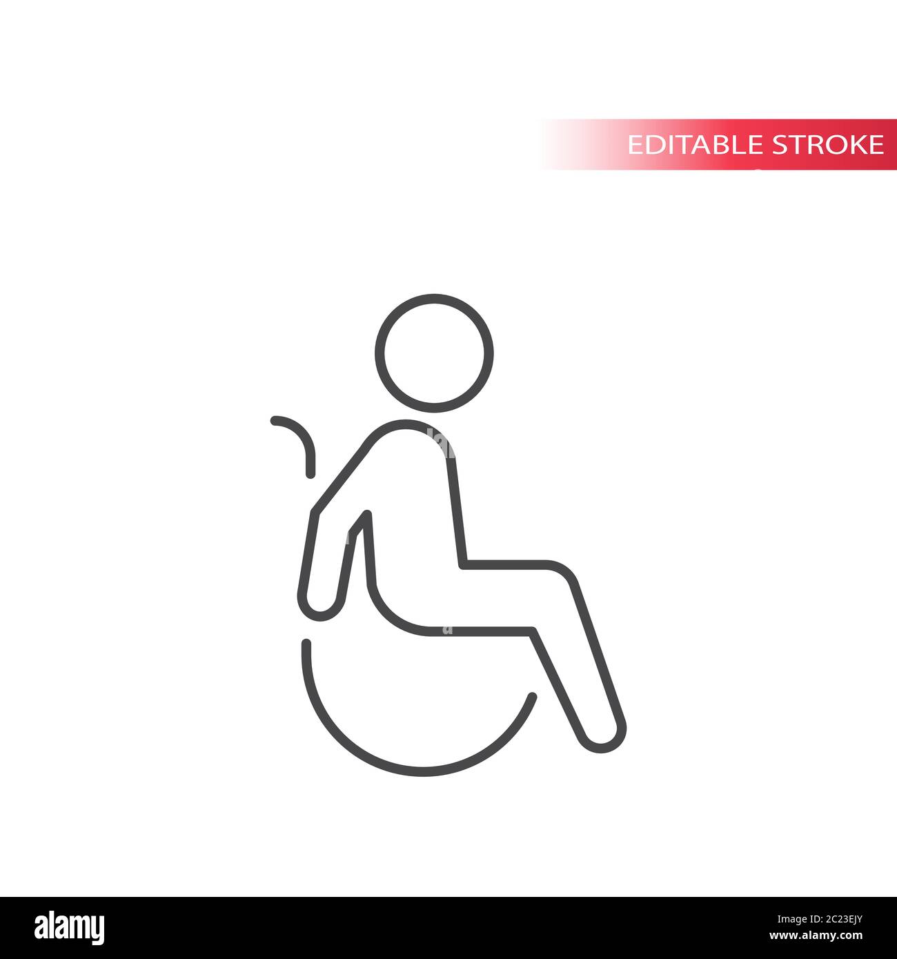 Simbolo disabilitato, icona vettore uomo in sedia a rotelle con linea sottile. Cartello di handicap, contorno e completamente modificabile. Illustrazione Vettoriale