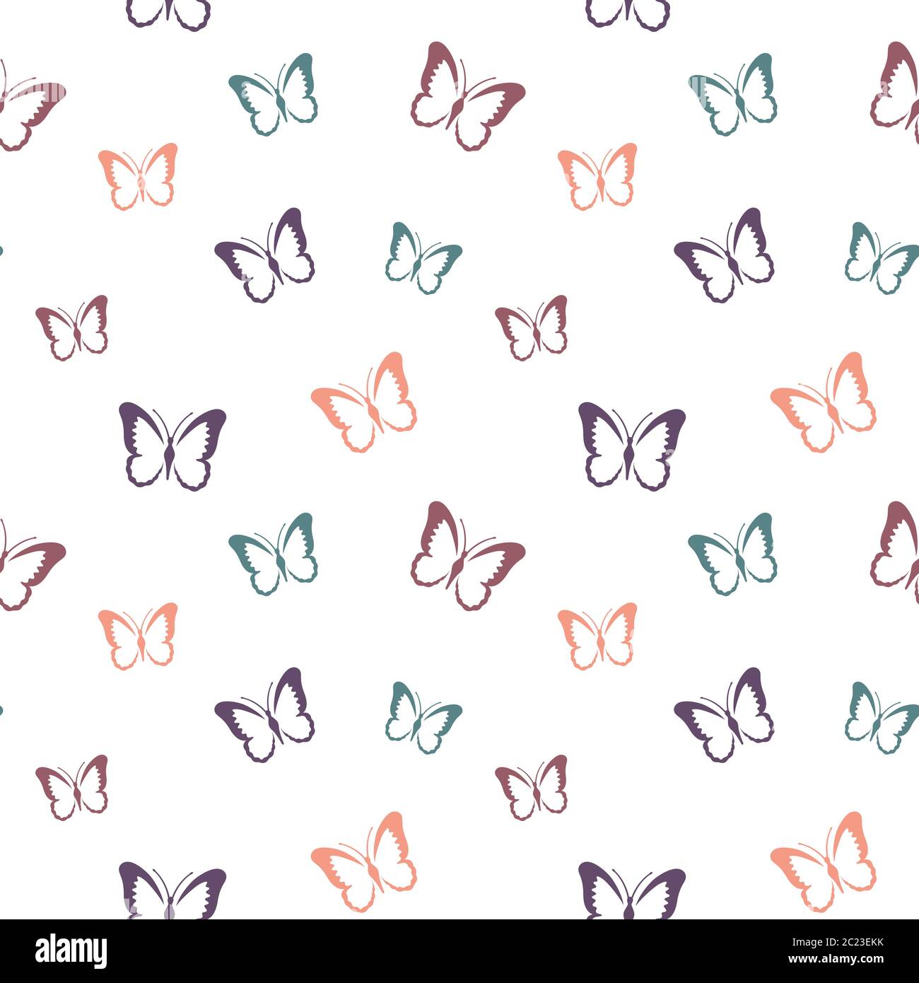 Farfalle in colori pastello motivo senza giunture. Design a farfalla per tessuto, carta. Illustrazione Vettoriale